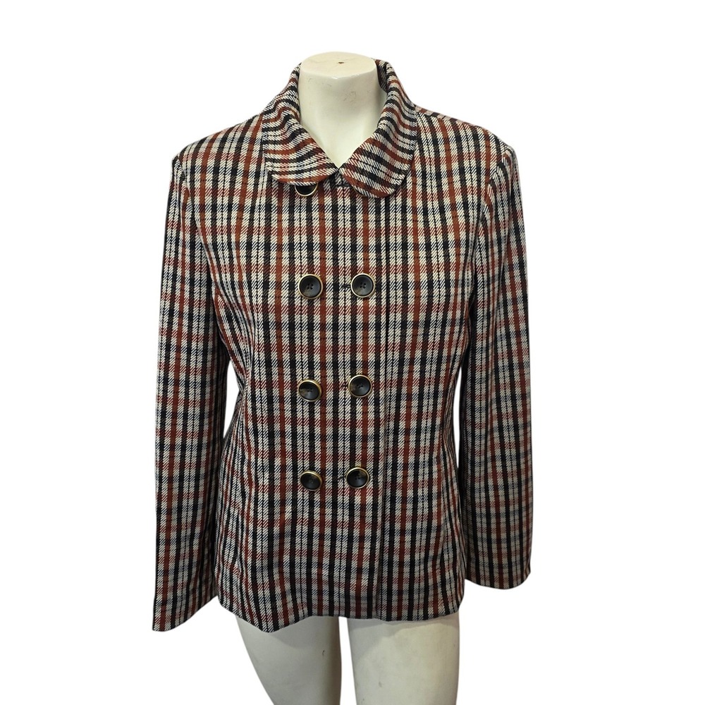 CAbi Checkmate Jacket M Merry Plaid Double Breasted Blazer Wool Blend Preppy